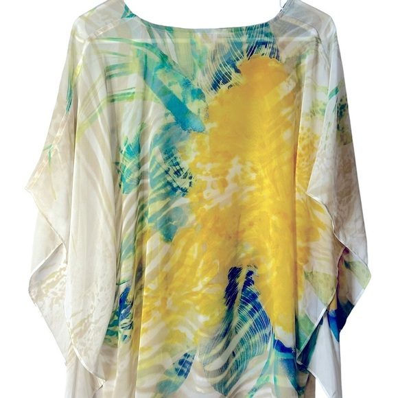 Chico’s‎ Paula Floral Poncho #570139445 Size Small/Medium Green Yellow Tropical - Picture 8 of 11